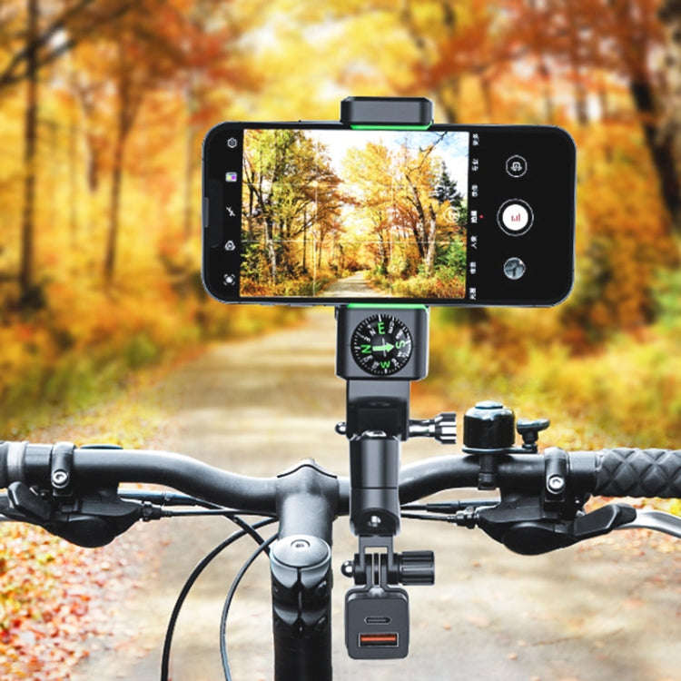 Motorcycle Spherical Compass Phone Holder, Handlebar with Light (Black)