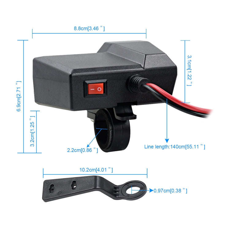 CS-1072B1 Motorcycle Dual USB Charger + Voltmeter with Cigarette Lighter & Cigarette Butts (Black)