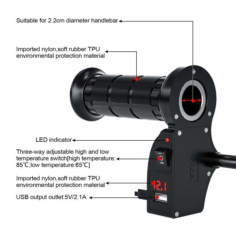 CS-503A1 Motorcycle Modified Electric Heating Hand Cover Heated Grip Handlebar with Digital Voltm...