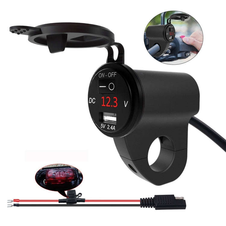 ZH-975B1 Motorcycle Aluminum Alloy Waterproof Mobile Phone Single USB Charger with Red Voltmeter(...