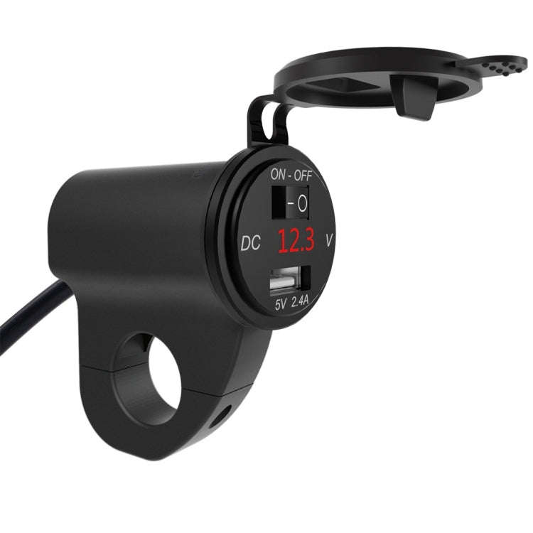 ZH-975B1 Motorcycle Aluminum Alloy Waterproof Mobile Phone Single USB Charger with Red Voltmeter(...