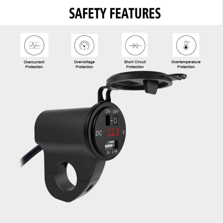 ZH-975B1 Motorcycle Aluminum Alloy Waterproof Mobile Phone Single USB Charger with Red Voltmeter(...