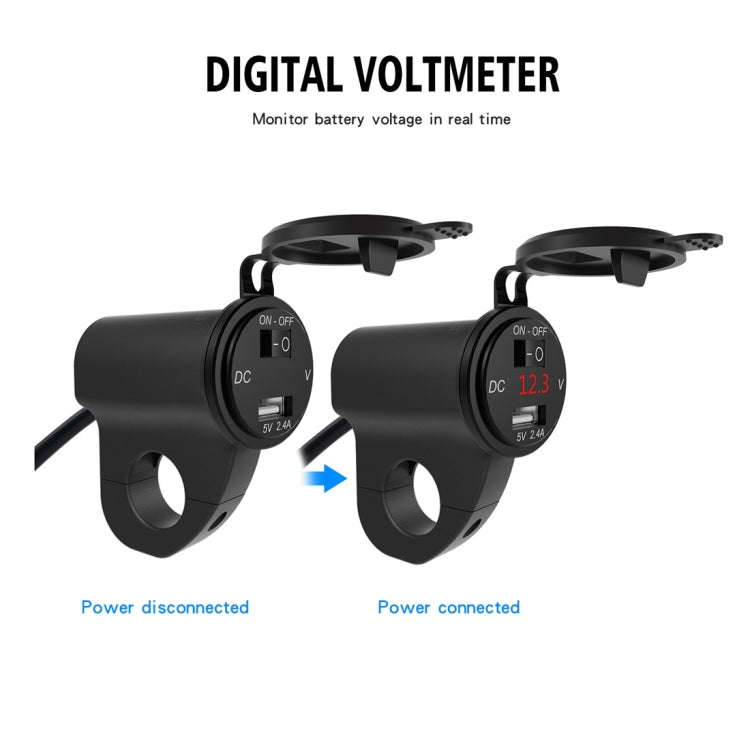 ZH-975B1 Motorcycle Aluminum Alloy Waterproof Mobile Phone Single USB Charger with Red Voltmeter(...