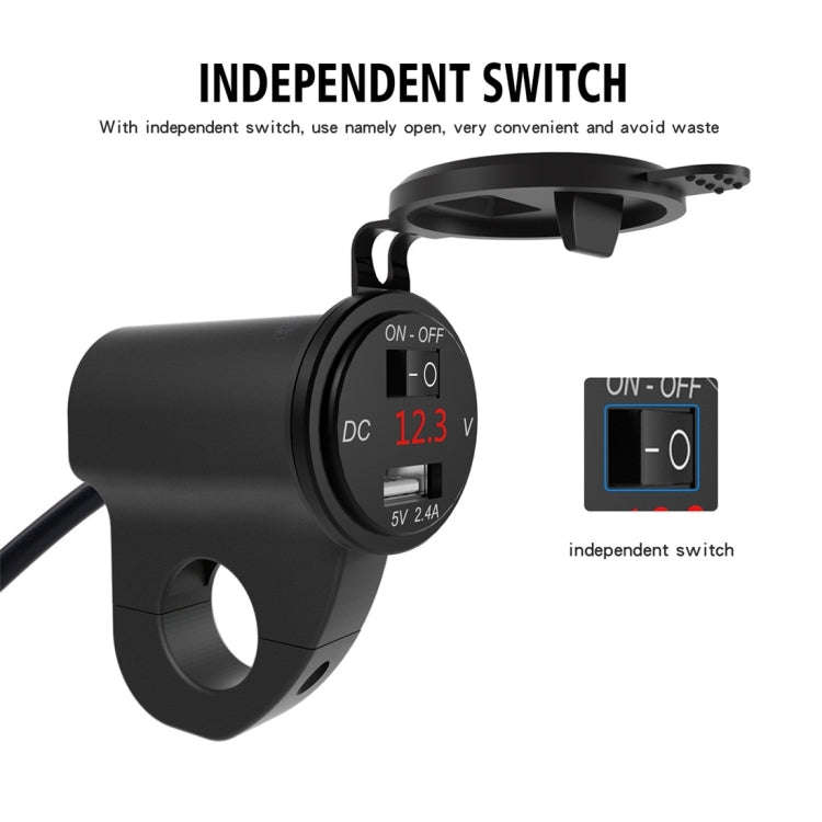 ZH-975B1 Motorcycle Aluminum Alloy Waterproof Mobile Phone Single USB Charger with Red Voltmeter(...