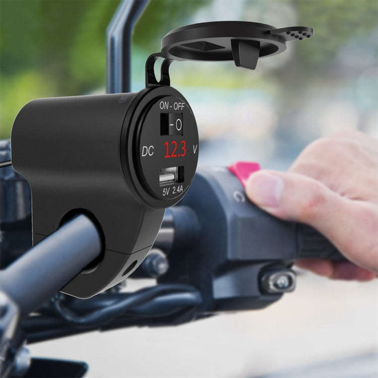 ZH-975B1 Motorcycle Aluminum Alloy Waterproof Mobile Phone Single USB Charger with Red Voltmeter(...