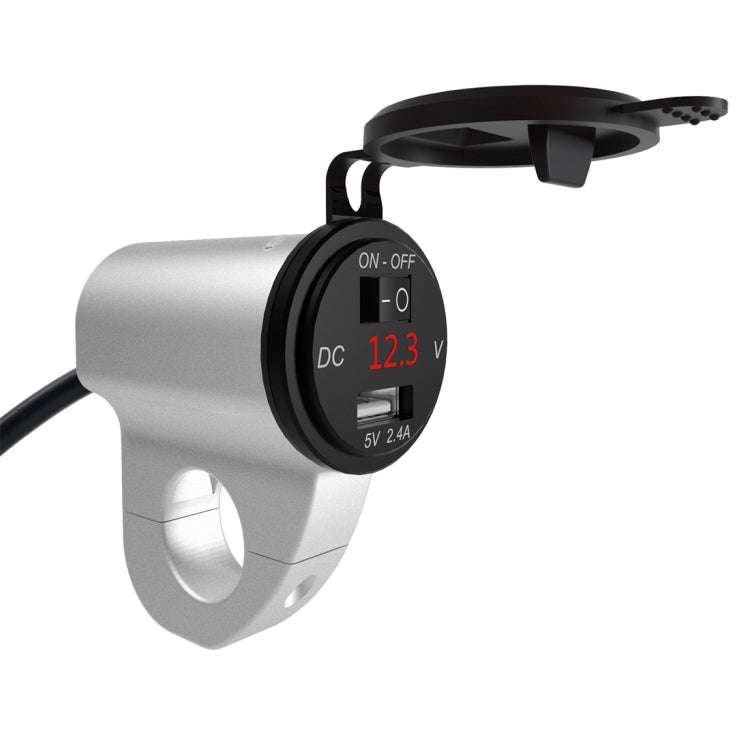 ZH-975A1 Motorcycle Aluminum Alloy Waterproof Mobile Phone Single USB Charger with Red Voltmeter(...