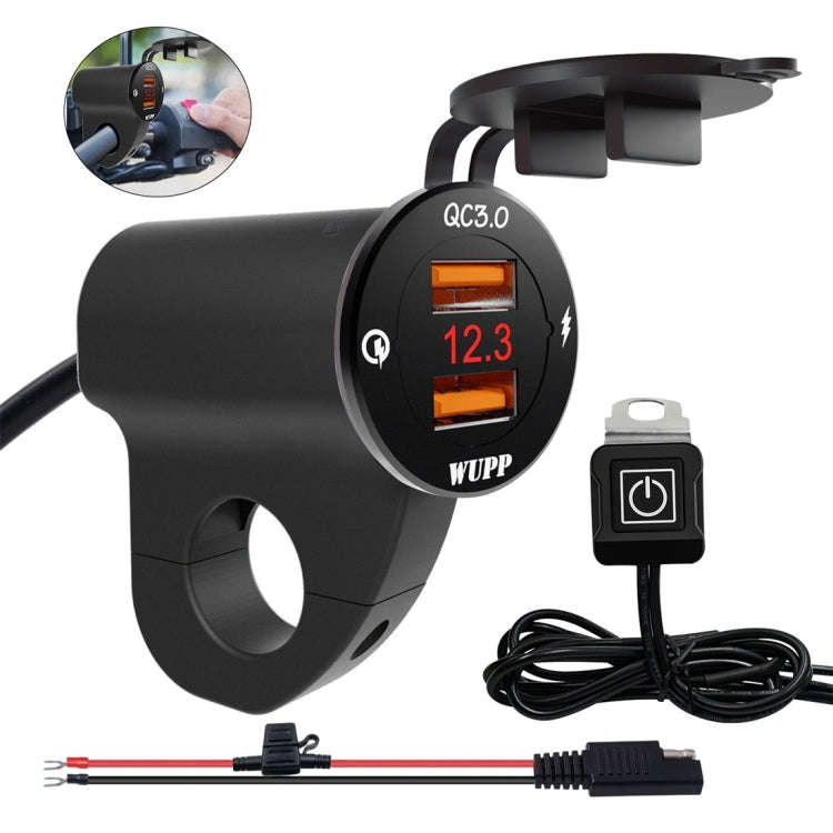 WUPP ZH-975B3 Motorcycle Aluminum Alloy Waterproof Mobile Phone Double QC3.0 Quick Charging Charg...