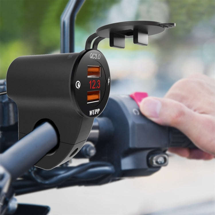 WUPP ZH-975B3 Motorcycle Aluminum Alloy Waterproof Mobile Phone Double QC3.0 Quick Charging Charg...