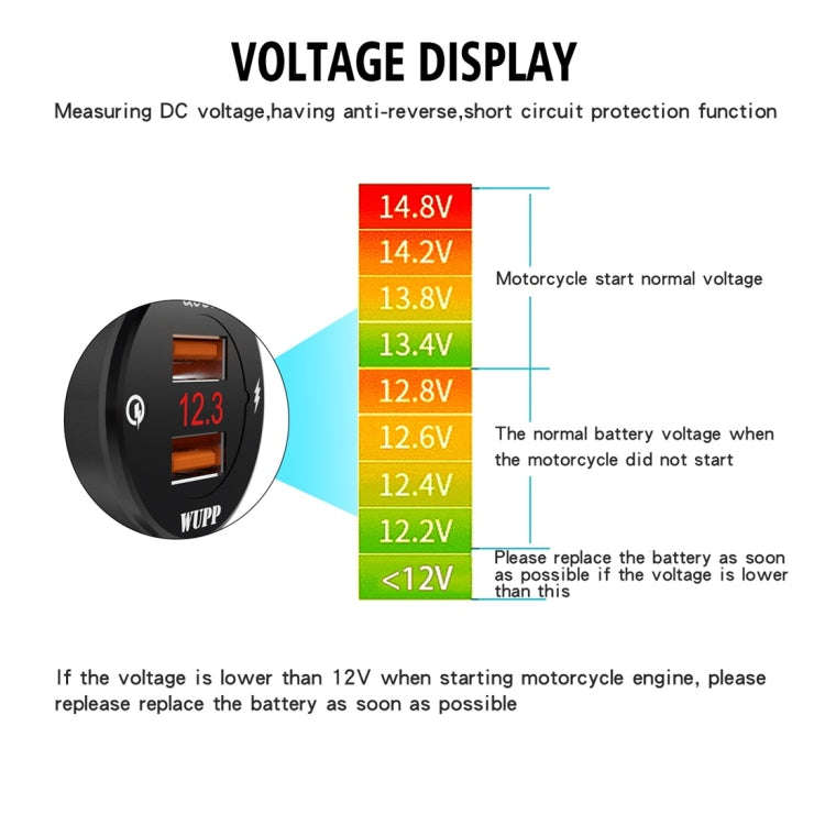 WUPP ZH-975B3 Motorcycle Aluminum Alloy Waterproof Mobile Phone Double QC3.0 Quick Charging Charg...