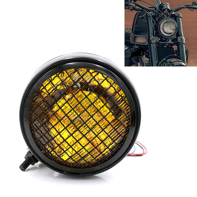 Motorcycle Black Shell Harley Headlight Retro Lamp LED Light Modification Accessories (Yellow)