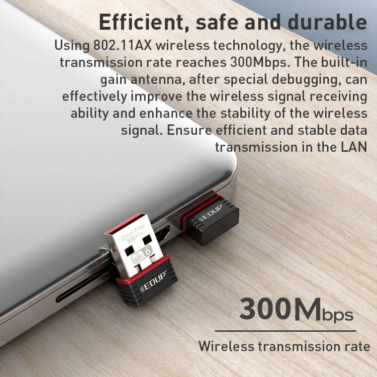 EDUP EP-AX300 300Mbps WiFi6 USB Free Drive Network Adapter