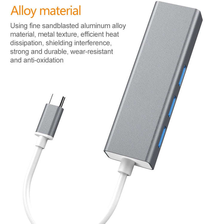 USB-C / Type-C to Fast Ethernet RJ45 & 3 x USB 3.0 Adapter Converter HUB(Grey)