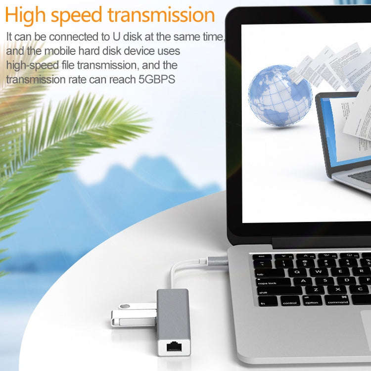 USB-C / Type-C to Fast Ethernet RJ45 & 3 x USB 3.0 Adapter Converter HUB(Grey)