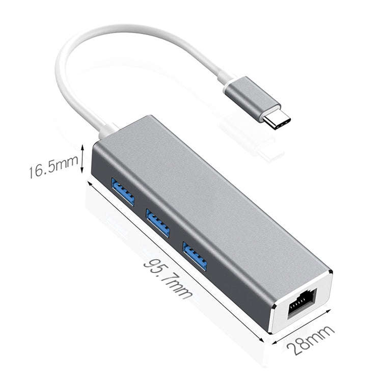 USB-C / Type-C to Gigabit Ethernet RJ45 & 3 x USB 3.0 Adapter Converter HUB, Computer External Ta...