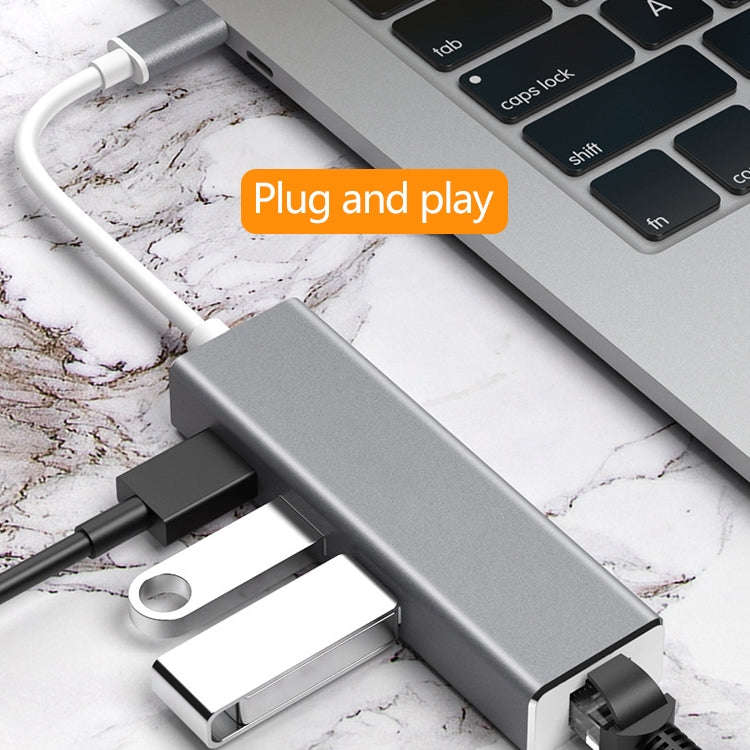 USB-C / Type-C to Gigabit Ethernet RJ45 & 3 x USB 3.0 Adapter Converter HUB, Computer External Ta...
