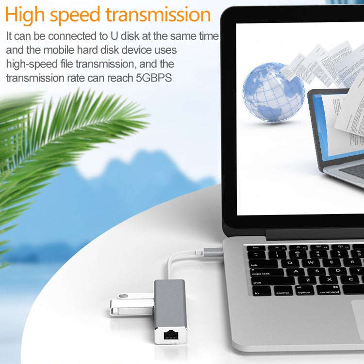USB-C / Type-C to Gigabit Ethernet RJ45 & 3 x USB 3.0 Adapter Converter HUB, Computer External Ta...