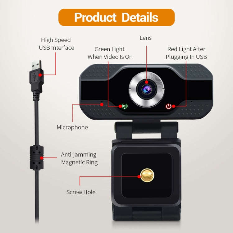 ESCAM PVR006 HD 1080P USB2.0 HD Webcam with Microphone for PC