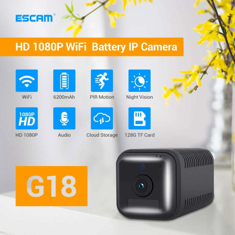 ESCAM G18 1080P Full HD Rechargeable Battery WiFi IP Camera, Support Night Vision / PIR Motion De...