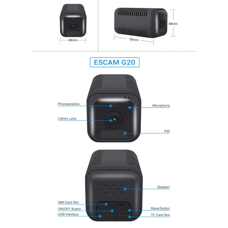 ESCAM G20 4G EU Version 1080P Full HD Rechargeable Battery WiFi IP Camera, Support Night Vision /...