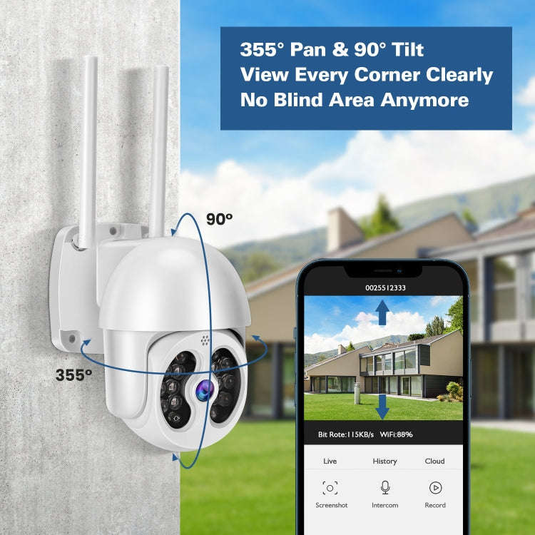 Tuya QX56 3.0 Million Pixels IP66 Waterproof 2.4G Wireless IP Camera, Support Amazon Alexa & Goog...