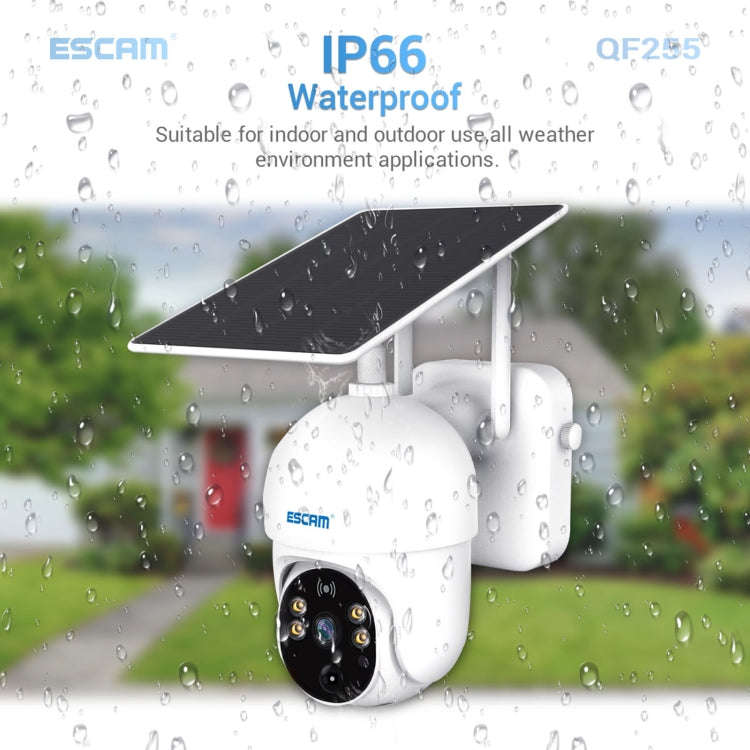 ESCAM QF255 2.0 Million Pixels 1080P HD WiFi Solar Camera, Support Two-way Voice & PIR Motion Det...