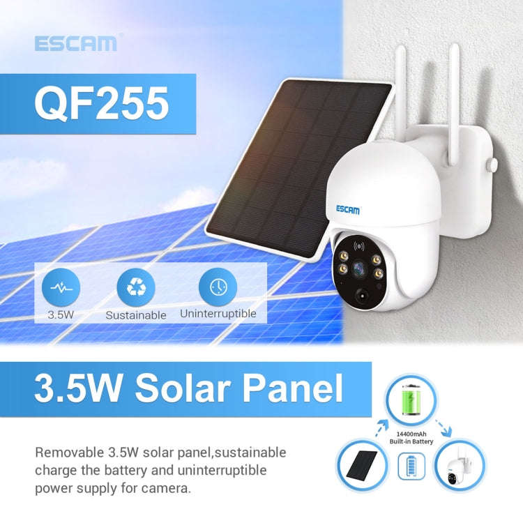 ESCAM QF255 2.0 Million Pixels 1080P HD WiFi Solar Camera, Support Two-way Voice & PIR Motion Det...