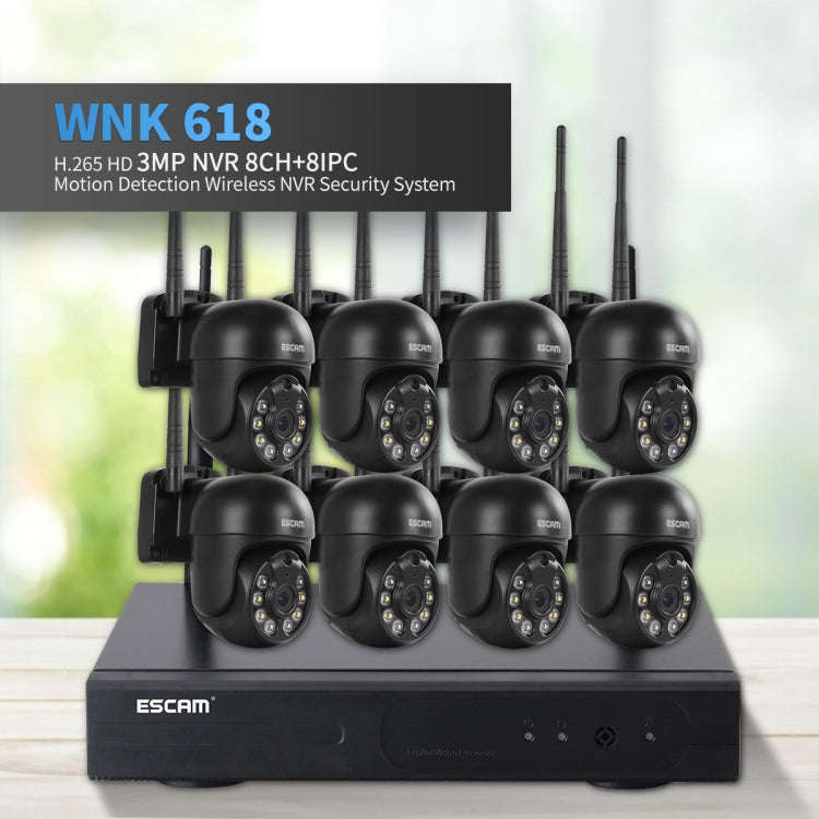 ESCAM WNK618 3.0 Million Pixels 8-channel Wireless Dome Camera HD NVR Security System, Support Mo...