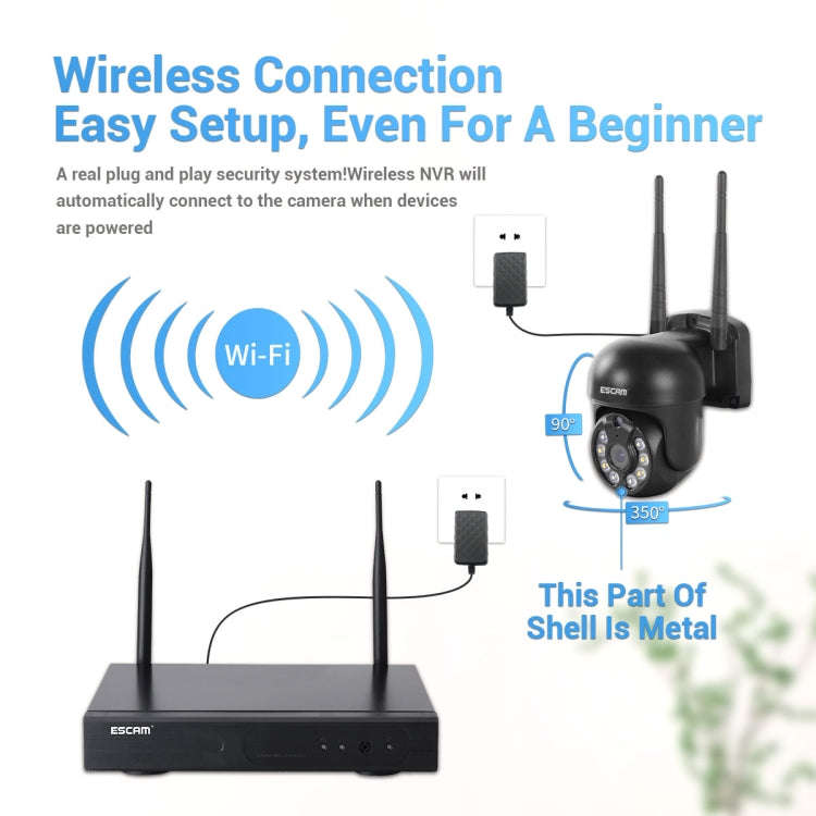 ESCAM WNK618 3.0 Million Pixels 8-channel Wireless Dome Camera HD NVR Security System, Support Mo...