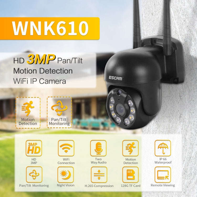 ESCAM WNK610 3.0 Million Pixels Wireless Dome IP Camera, Support Motion Detection & Two-way Audio...