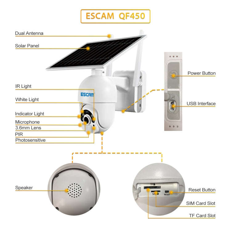 ESCAM QF450 HD 1080P 4G EU Version Solar Powered IP Camera without Memory, Support Two-way Audio ...