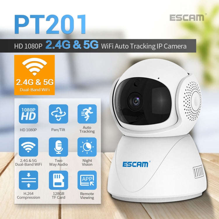 ESCAM PT201 HD 1080P Dual-band WiFi IP Camera, Support Night Vision / Motion Detection / Auto Tra...