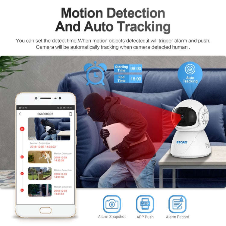 ESCAM PT201 HD 1080P Dual-band WiFi IP Camera, Support Night Vision / Motion Detection / Auto Tra...