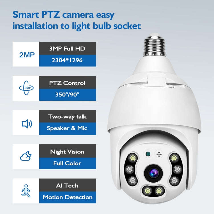 DP18 3.0MP Smart WiFi 1080P HD Outdoor Network Light Bulb Camera, Support Infrared Night Vision &...
