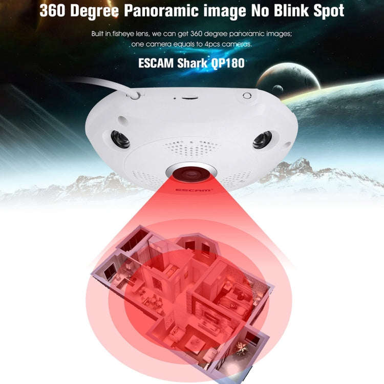 ESCAM Shark QP180 960P 360 Degrees Fisheye Lens 1.3MP WiFi IP Camera, Support Motion Detection / ...