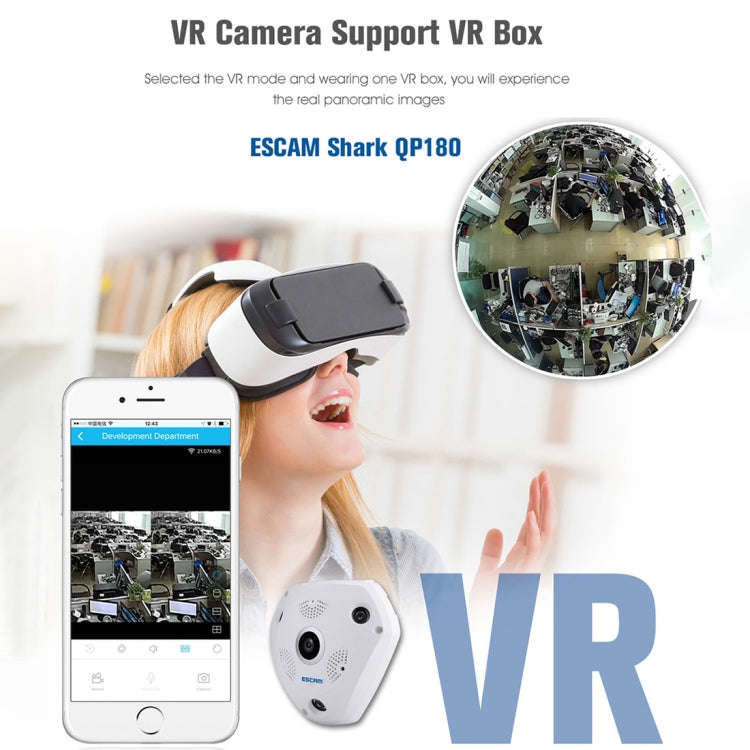 ESCAM Shark QP180 960P 360 Degrees Fisheye Lens 1.3MP WiFi IP Camera, Support Motion Detection / ...