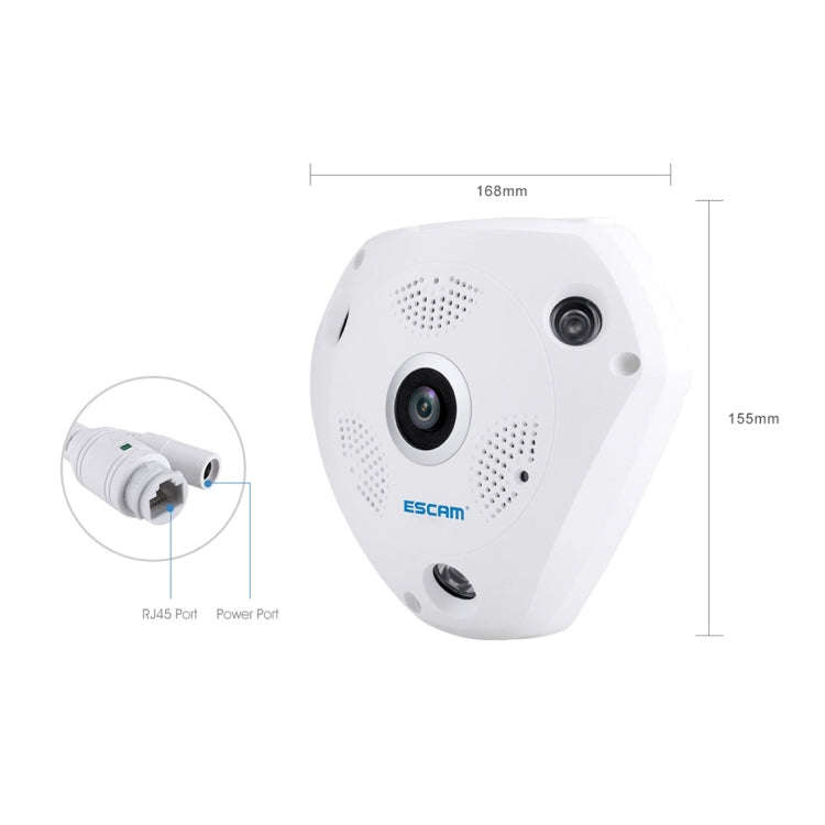 ESCAM Shark QP180 960P 360 Degrees Fisheye Lens 1.3MP WiFi IP Camera, Support Motion Detection / ...