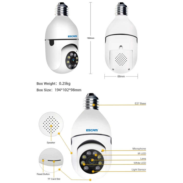 ESCAM PT208 1080P HD Light Bulb WiFi Camera, Support Motion Detection, Two-way Audio, Night Visio...