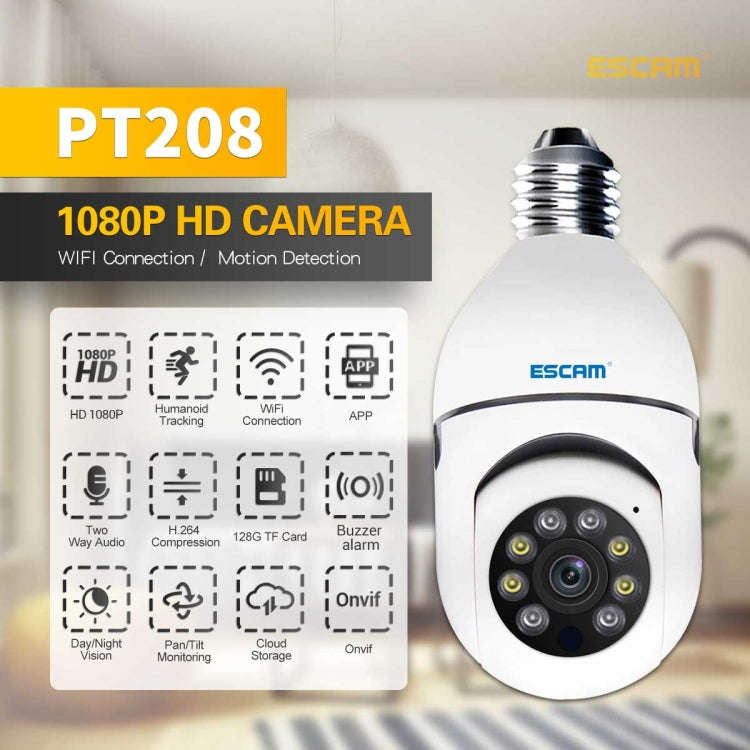 ESCAM PT208 1080P HD Light Bulb WiFi Camera, Support Motion Detection, Two-way Audio, Night Visio...
