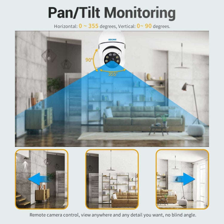ESCAM PT208 1080P HD Light Bulb WiFi Camera, Support Motion Detection, Two-way Audio, Night Visio...