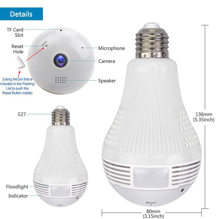 B3 1.3 Million Pixel Home Smart WiFi Panoramic Light Bulb Camera