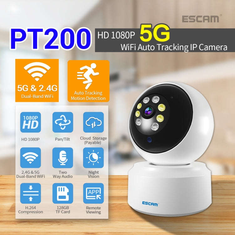 ESCAM PT200 HD 1080P Dual-band WiFi IP Camera, Support Night Vision / Motion Detection / Auto Tra...