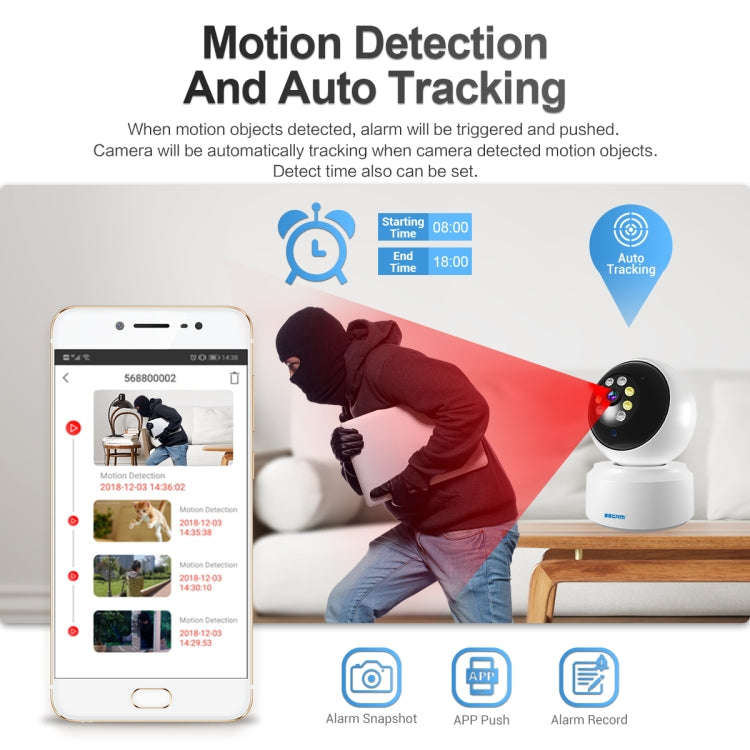 ESCAM PT200 HD 1080P Dual-band WiFi IP Camera, Support Night Vision / Motion Detection / Auto Tra...