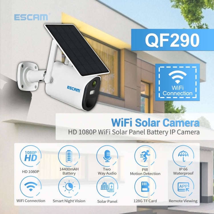 ESCAM QF290 HD 1080P WiFi Solar Panel IP Camera, Support Motion Detection / Night Vision / TF Car...
