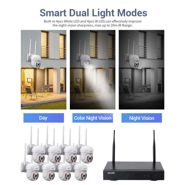 ESCAM WNK718 HD 3.0 Million Pixels 8-channel Wireless + 8IPC Wireless NVR Security System, UK Plug