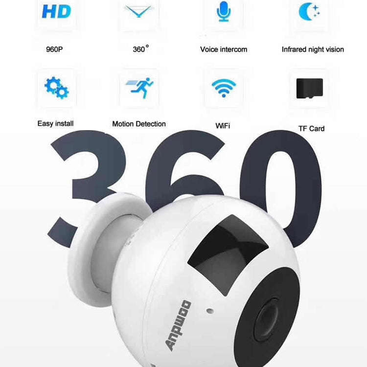 Anpwoo MN003 360 Degrees Panoramic 960P HD WiFi IP Camera, Support Motion Detection & Infrared Ni...