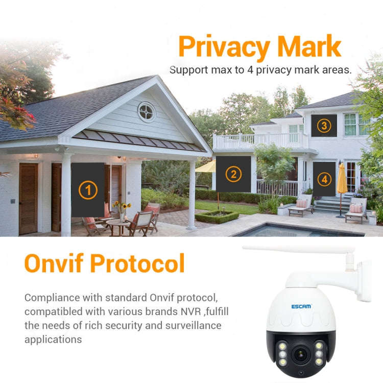 ESCAM Q5068 H.265 5MP Pan / Tilt / 4X Zoom WiFi Waterproof IP Camera, Support ONVIF Two Way Talk ...