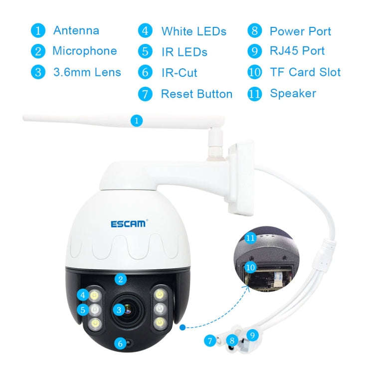 ESCAM Q5068 H.265 5MP Pan / Tilt / 4X Zoom WiFi Waterproof IP Camera, Support ONVIF Two Way Talk ...