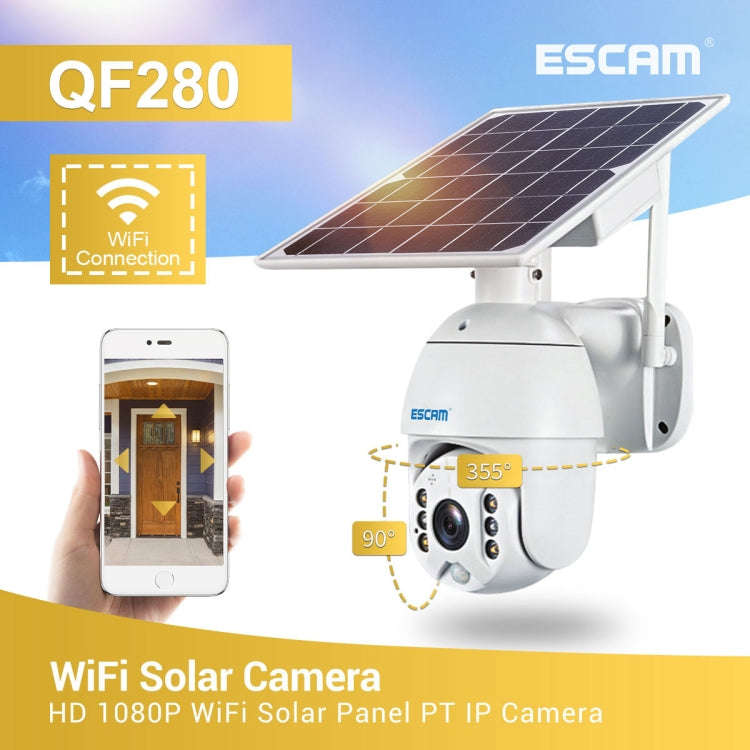 ESCAM QF280 HD 1080P IP66 Waterproof WiFi Solar Panel PT IP Camera without Battery, Support Night...