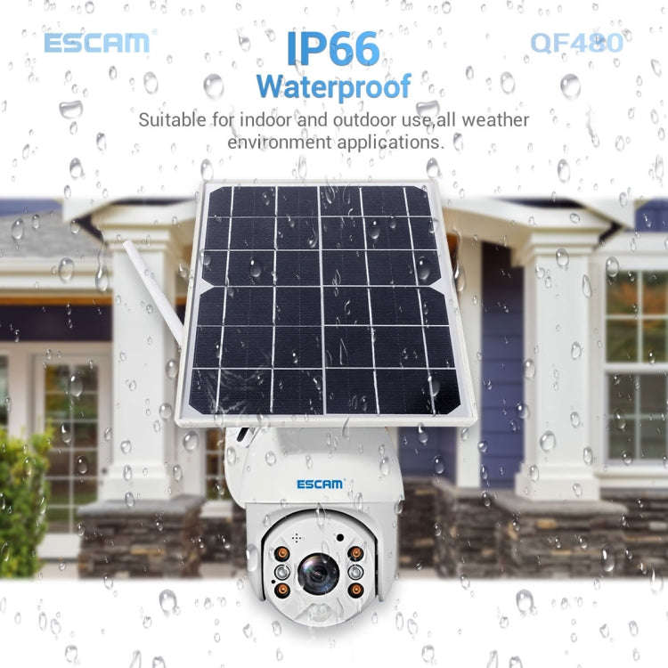 ESCAM QF480 EU Version HD 1080P IP66 Waterproof 4G Solar Panel PT IP Camera with Battery, Support...