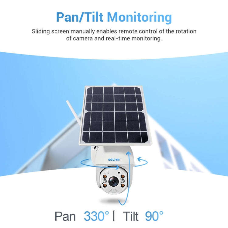 ESCAM QF480 EU Version HD 1080P IP66 Waterproof 4G Solar Panel PT IP Camera with Battery, Support...
